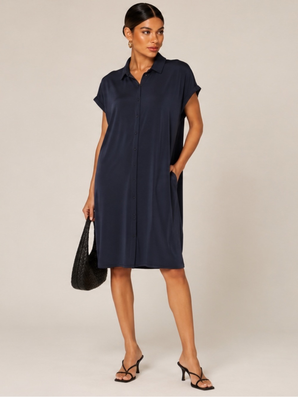 Eileen Fisher Viscose Jersey Shirt Dress Blue Size S
